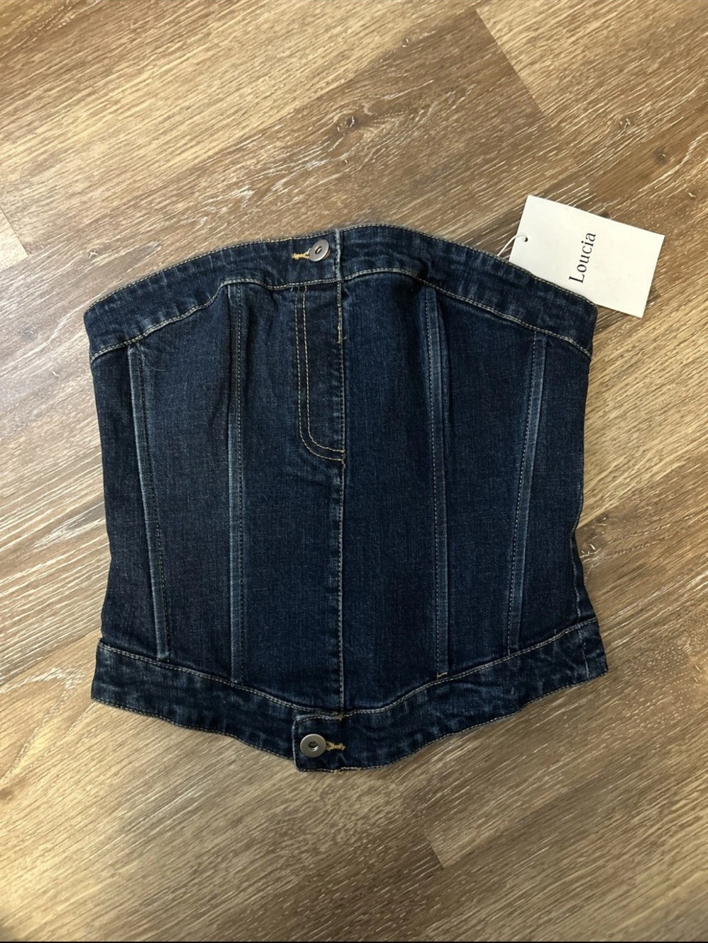 NWT Loucia Denim Corset Bustier Strapless Structured Dark Wash Women’s Top
